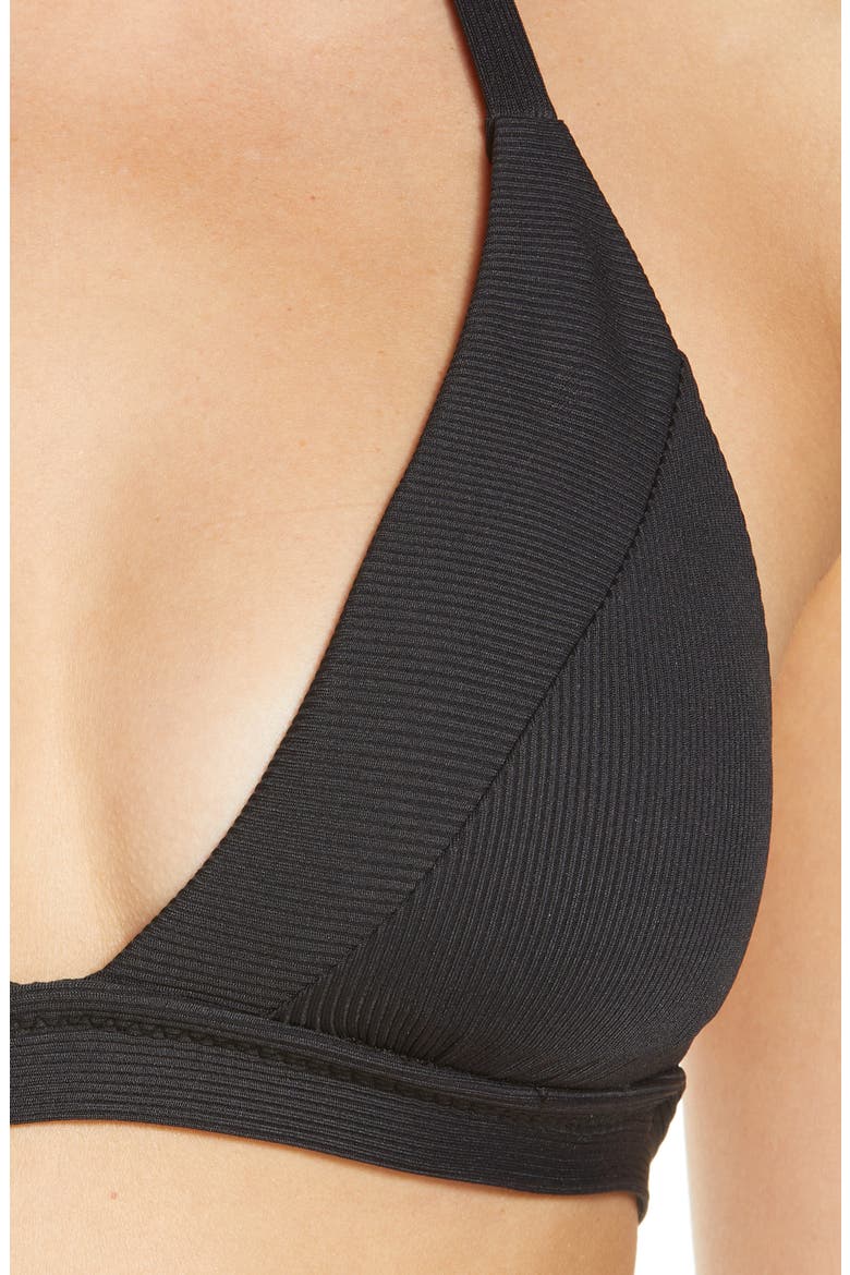 Fine Line Halter Bikini Top, Alternate, color, BLACK