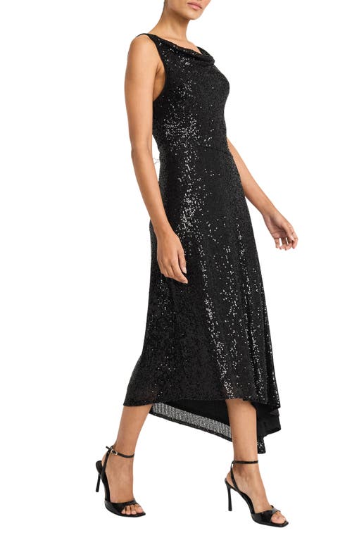 Maggy London Sequin Sleeveless Asymmetric Gown In Black