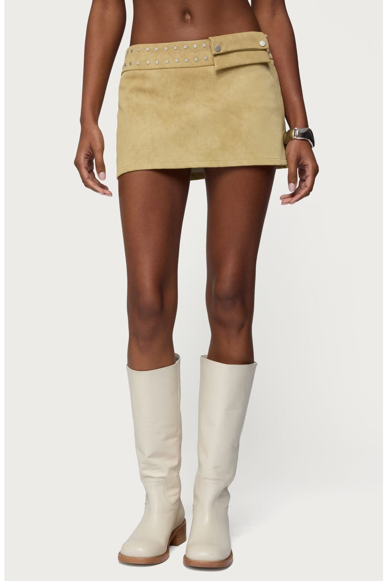 Roney Studded Faux Suede Miniskort, Main, color, TAN