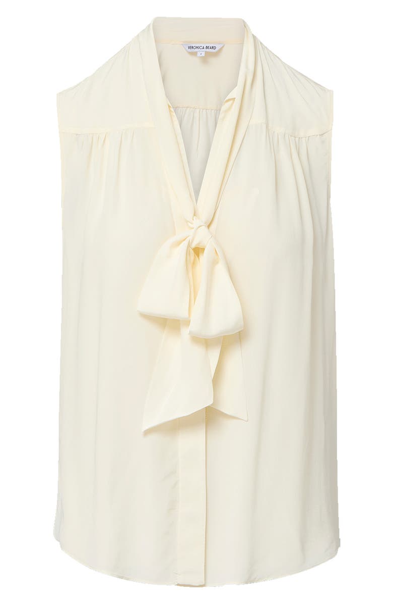 Veronica Beard Magnolia Tie Neck Sleeveless Button-Up Shirt, Alternate, color, Dove