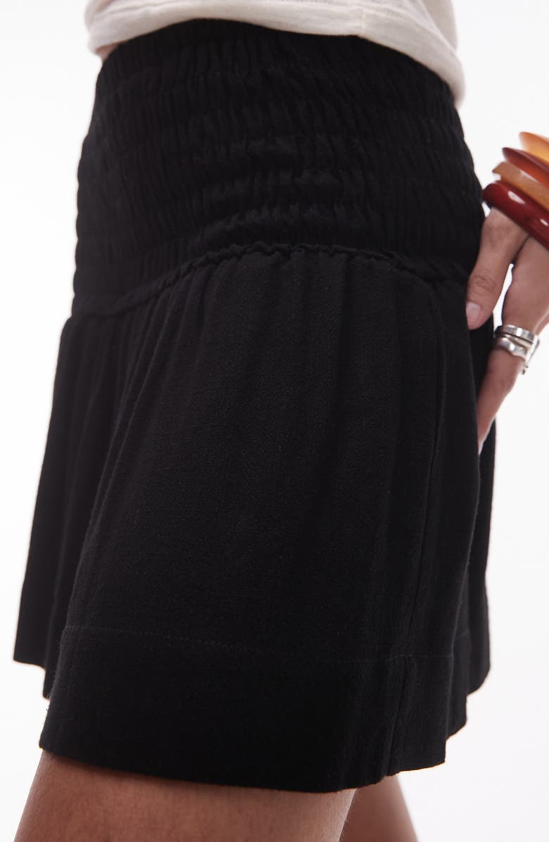 Topshop Smocked High Waist Miniskirt, Alternate, color, Black