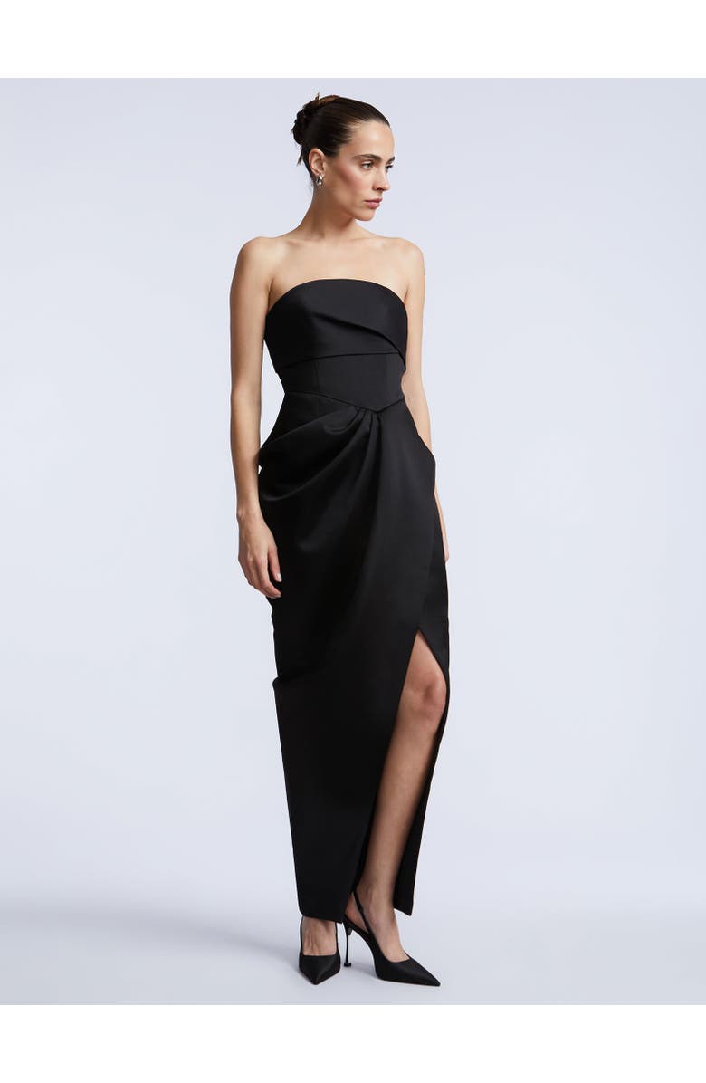 BCBGMAXAZRIA Solid Bodice Wrap Skirt Gown, Alternate, color, 