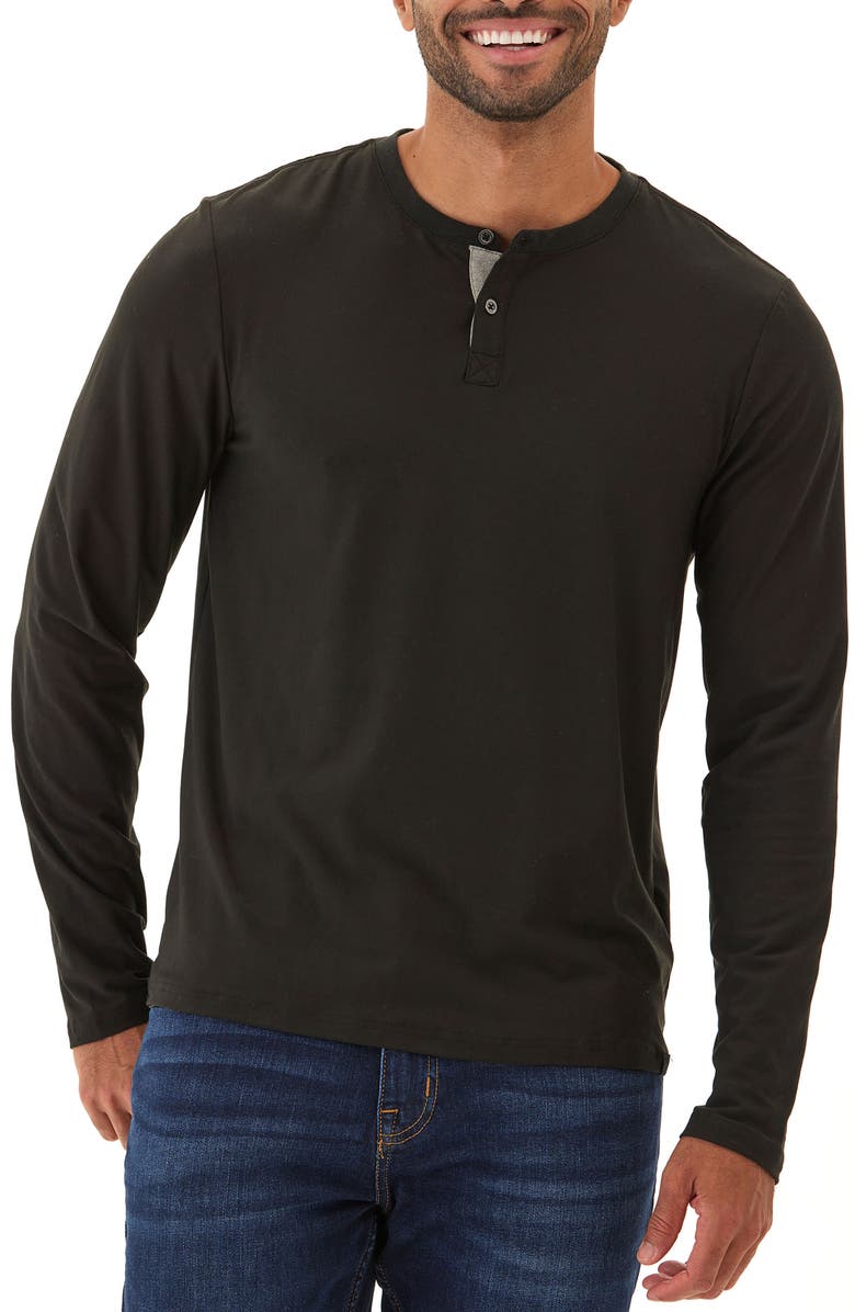 Threads 4 Thought Frederick Luxe Stretch Jersey Henley, Main, color, Black