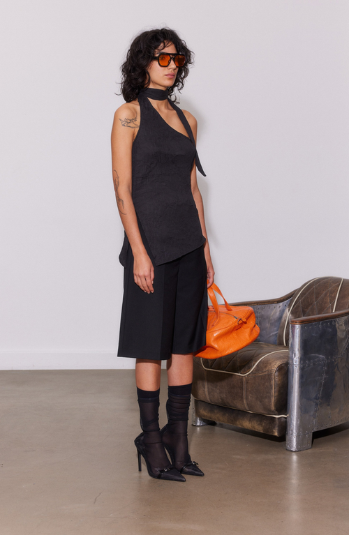 Saemdi One-shoulder Scarf Top In Black