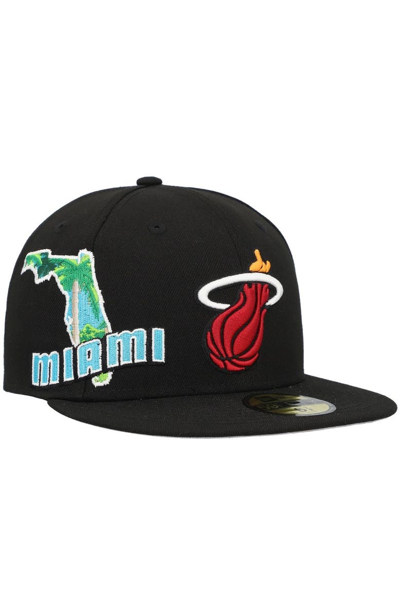 New Era Men's New Era Black Miami Heat Stateview 59FIFTY Fitted Hat, Alternate, color, 