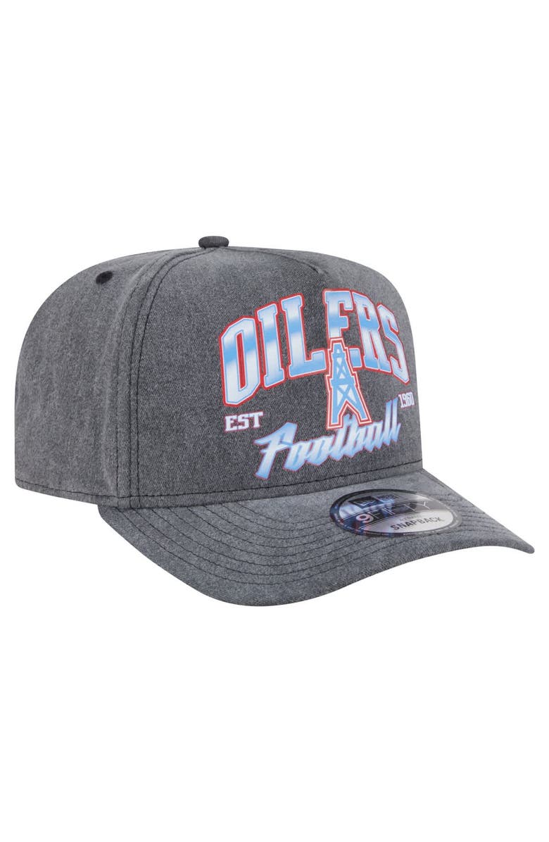 New Era Men's New Era Black Houston Oilers Throwback Washed A-Frame 9FIFTY Snapback Hat, Alternate, color,