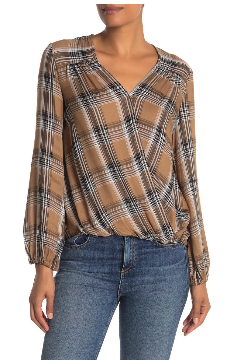 MAX STUDIO Plaid Draped Wrap Blouse, Alternate, color, 