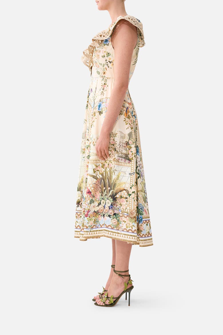 V Neck Frill Midi Dress, Alternate, color, Midsummer Masterpiece