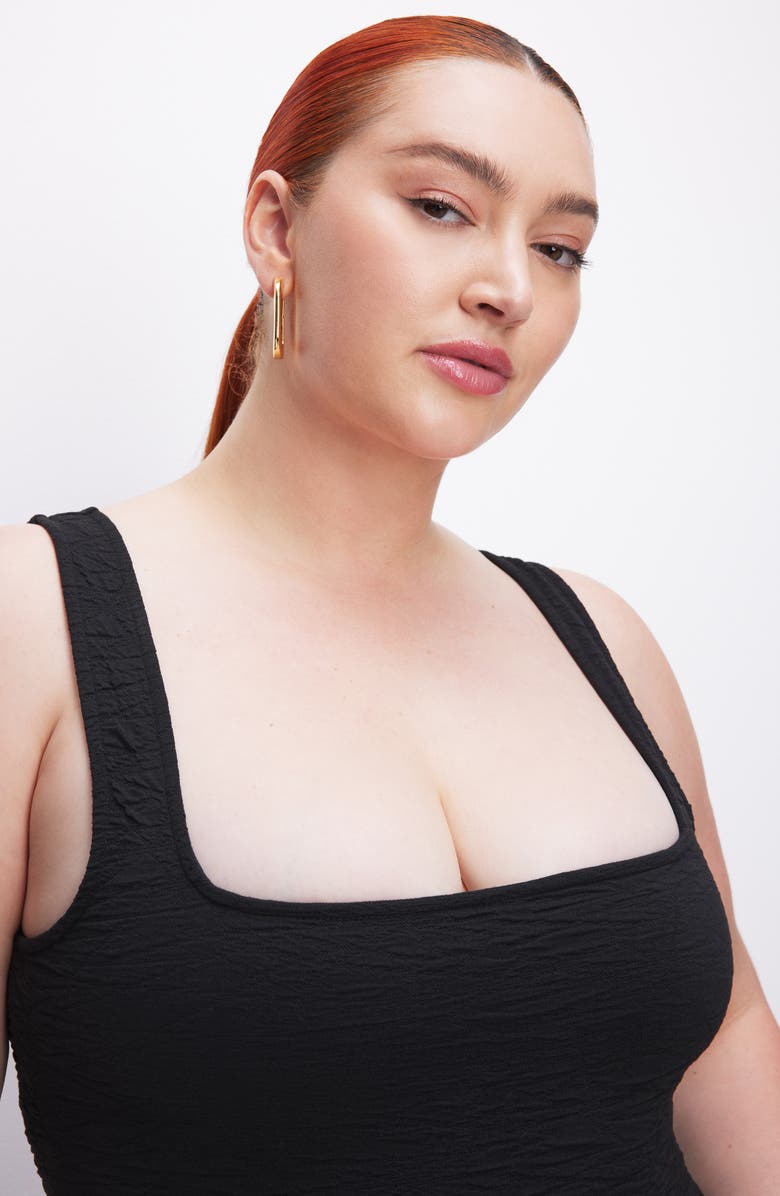 Good American Textured Scrunchie Midi Dress, Alternate, color, Black001