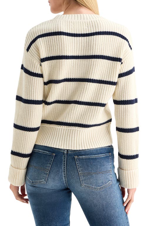 Lucky Brand Stripe Crewneck Sweater In White
