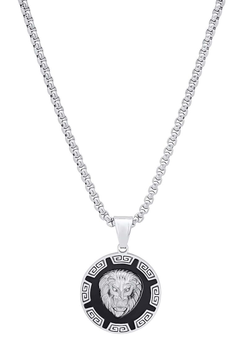 Men's Lion Medallion Pendant Necklace, Main, color, SILVER