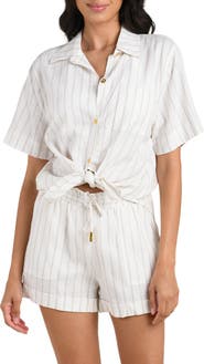 La Blanca Delphine Coast Knotted Linen Blend Cover-Up Shirt