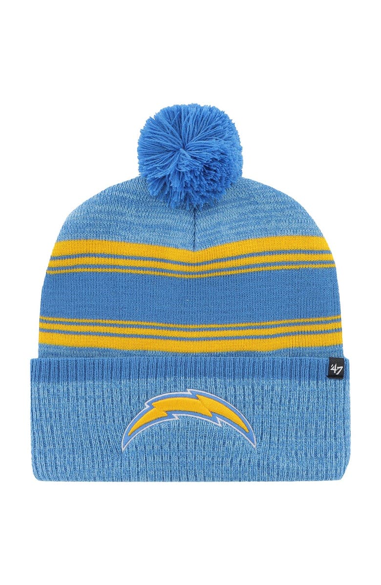 '47 Men's '47 Powder Blue Los Angeles Chargers Fadeout Cuffed Knit Hat with Pom, Main, color, Powder Blue