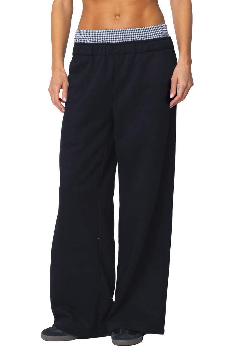 Gingham Boxer Detail Sweatpants, Main, color, BLACK