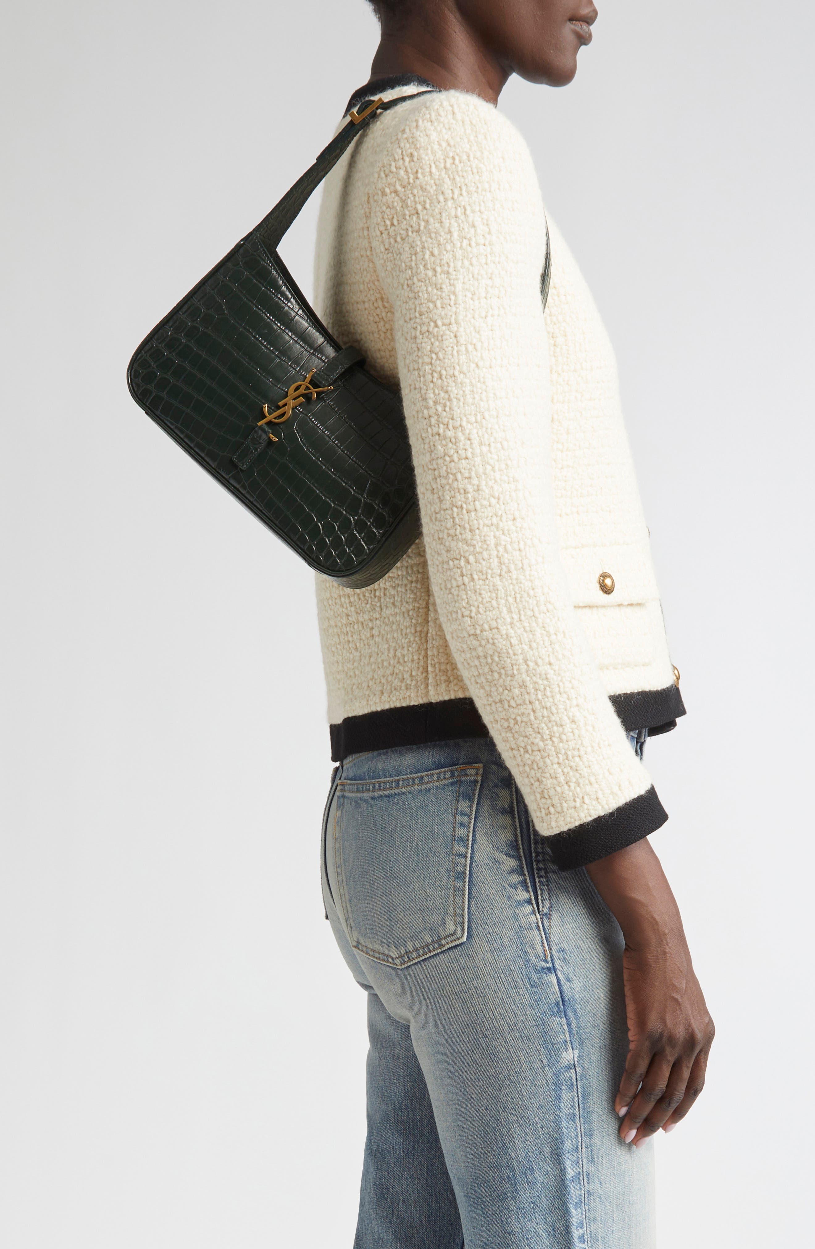 Saint Laurent Le 5 à 7 Croc Embossed Leather Hobo, Alternate, color, 