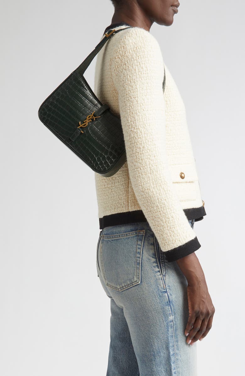 Saint Laurent Le 5 à 7 Croc Embossed Leather Hobo, Alternate, color,