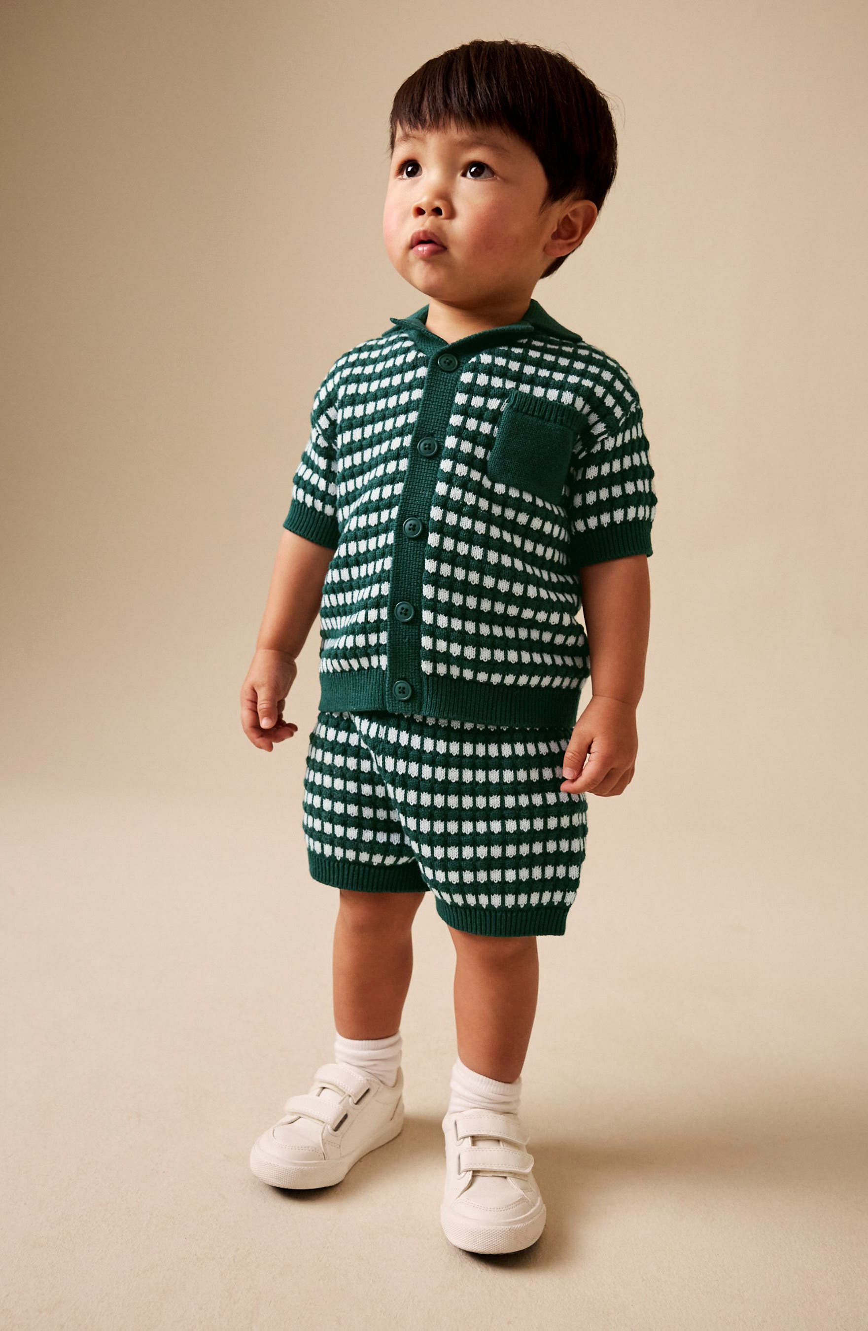 NEXT Kids' Mono Stripe Crochet Polo & Shorts Set — фото 2