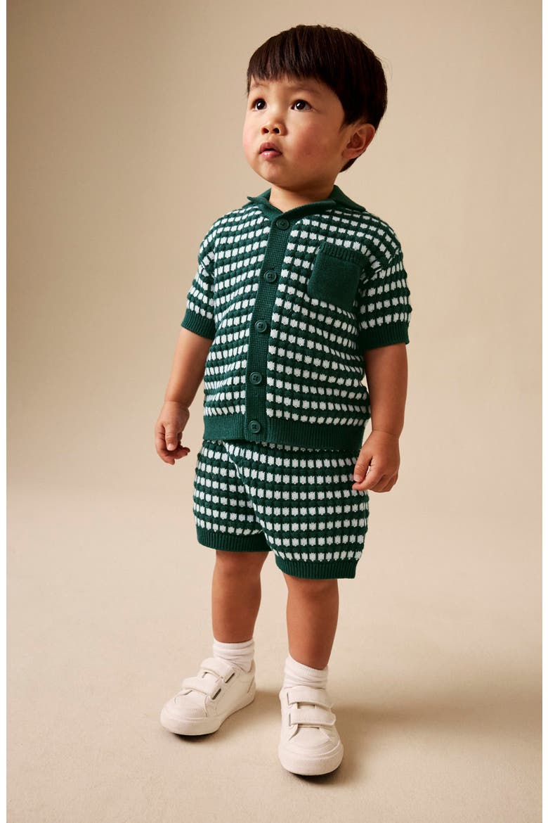 Kids' Mono Stripe Crochet Polo & Shorts Set, Alternate, color, GREEN
