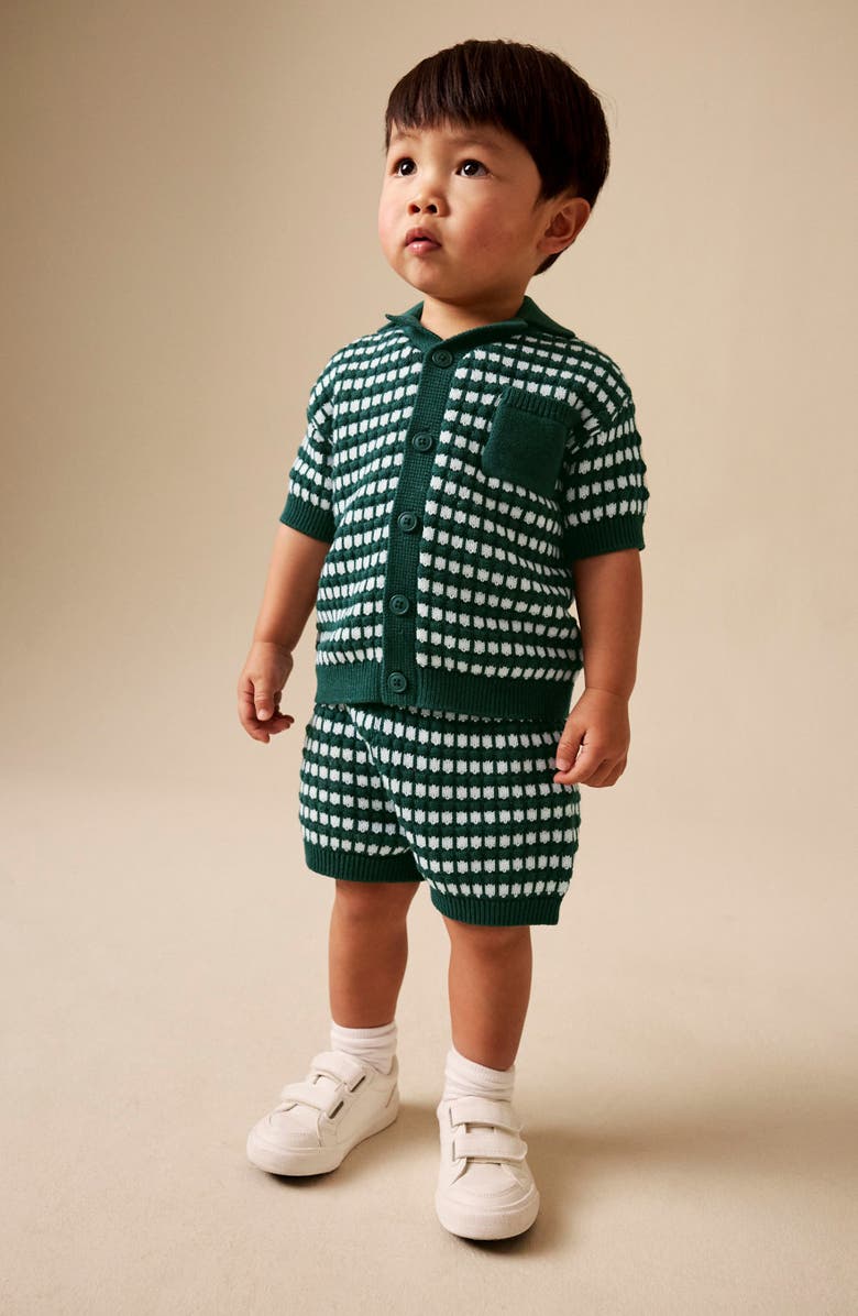 NEXT Kids' Mono Stripe Crochet Polo & Shorts Set, Alternate, color, Green