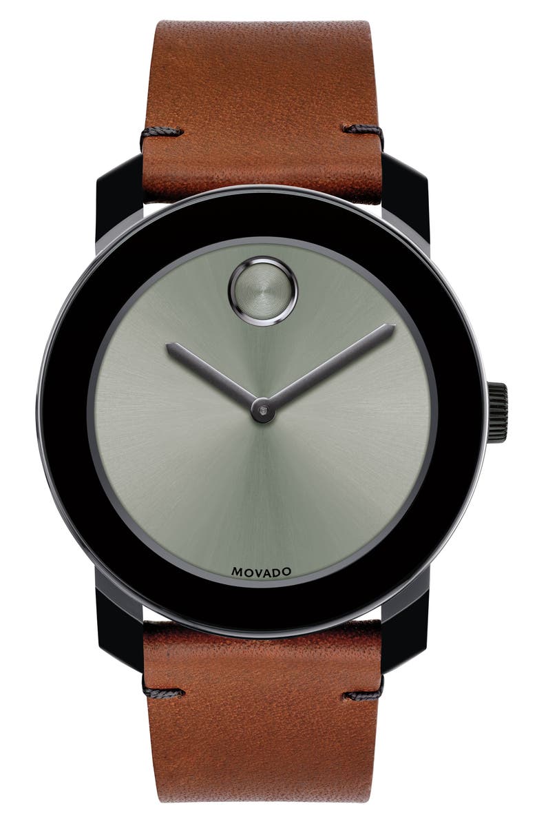 Movado Bold Leather Strap Watch, 42mm, Main, color, 