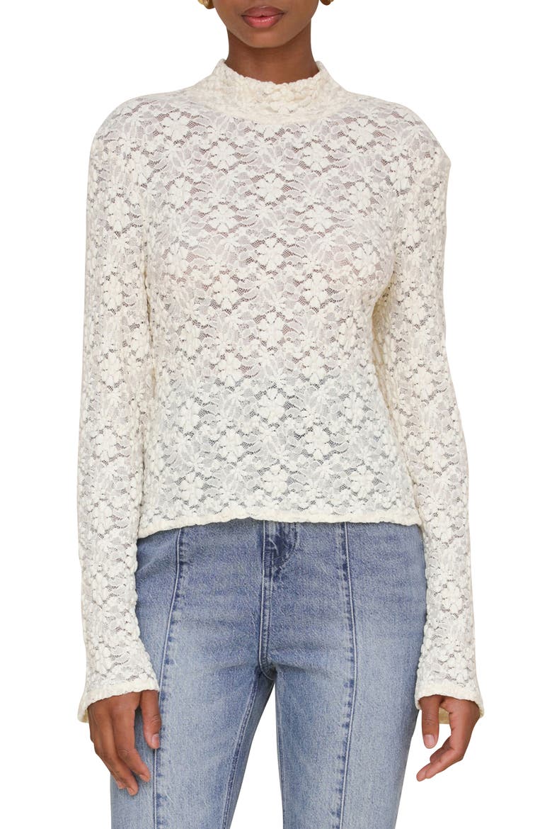 Lace Turtleneck Top, Main, color, CREAM