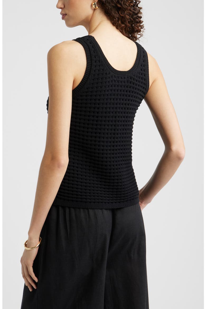 Mesh Stitch Sleeveless Sweater, Alternate, color, BLACK