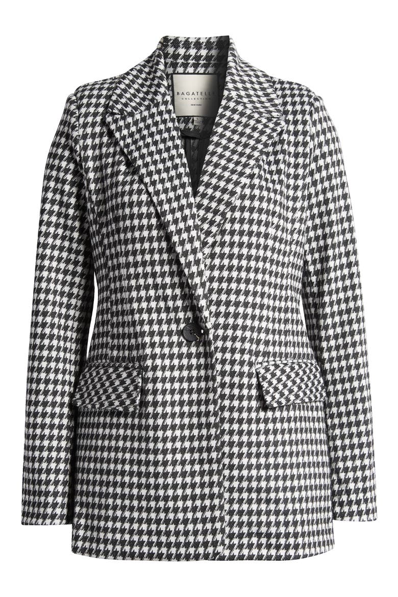 Tailored One-Button Blazer, Alternate, color, BLACK - WHITE HOUNDS