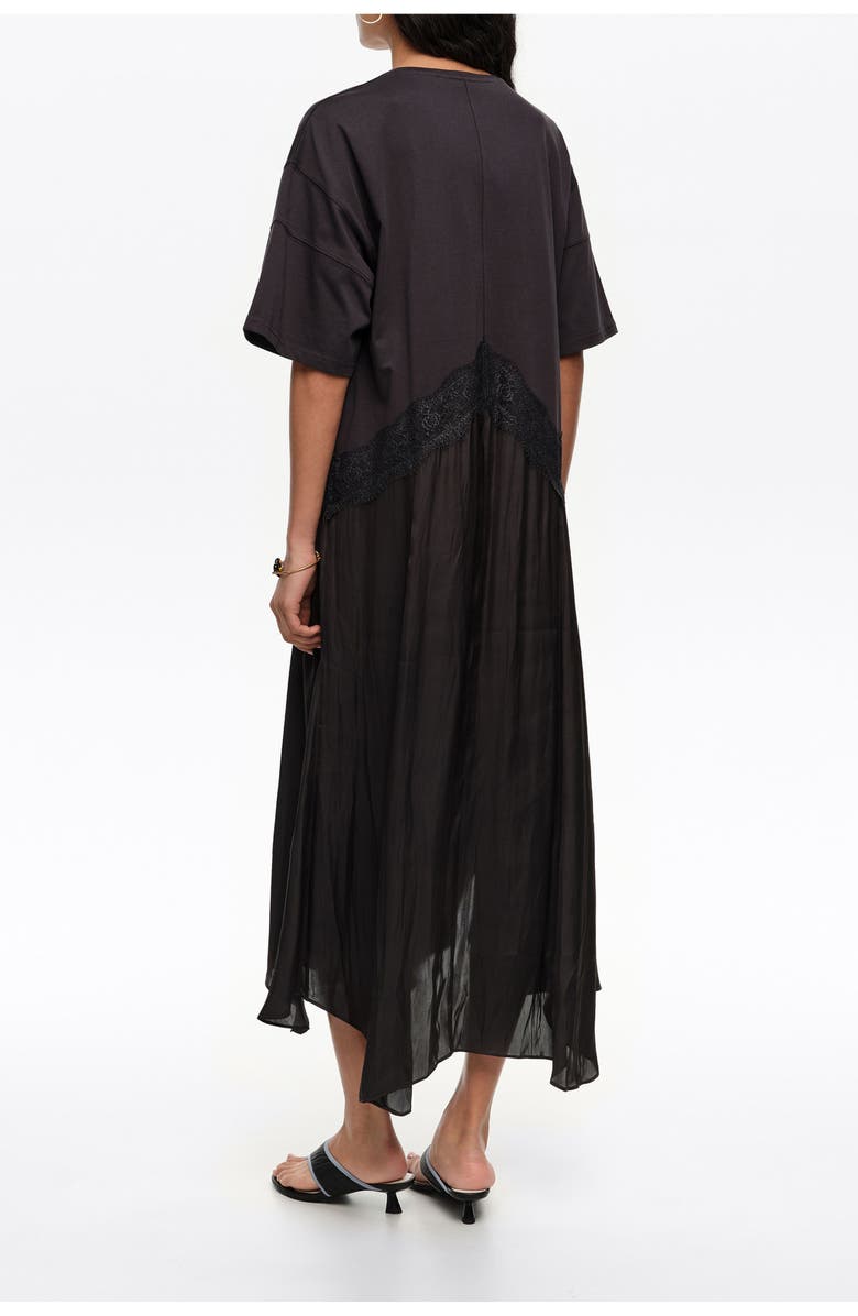 Bimba y Lola Two-Material Asymmetric Dress, Alternate, color, Black