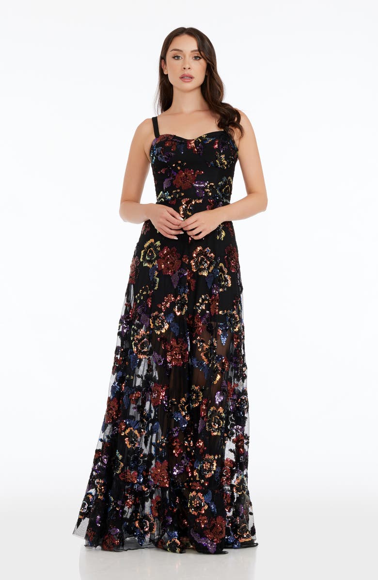 Dress the Population Anabel Sequin Floral Gown, Alternate, color, 