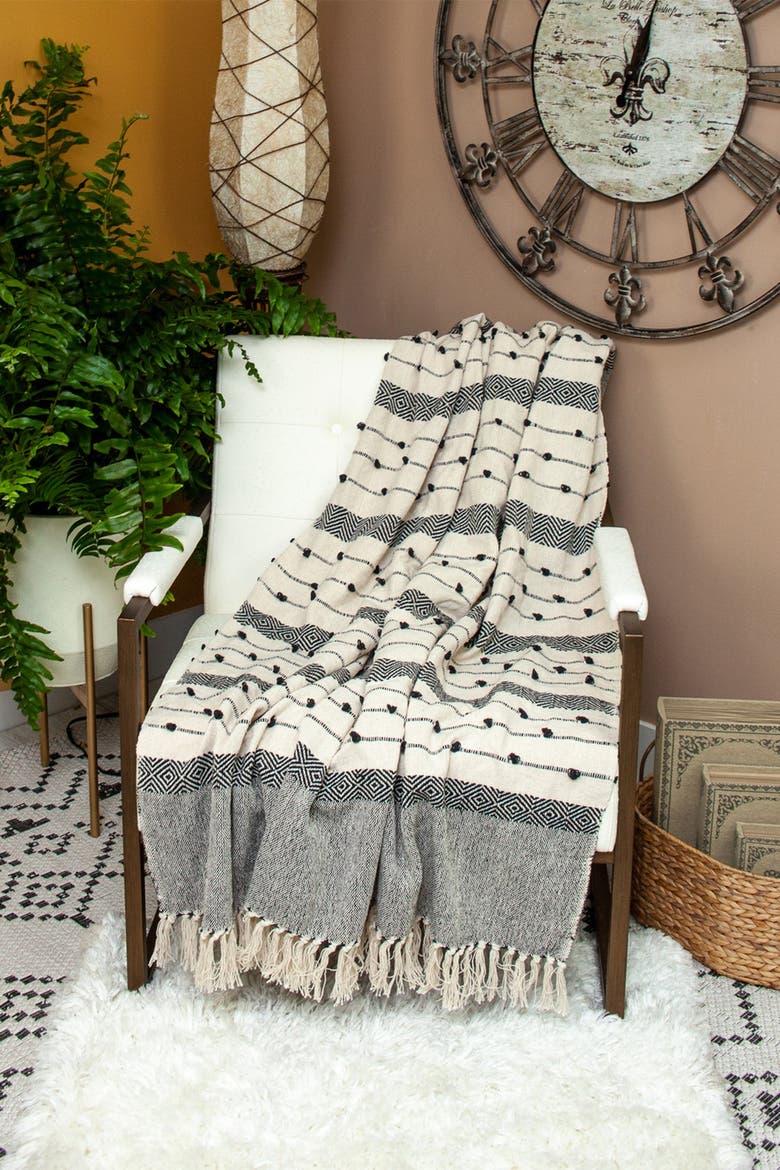 Alia Eclectic Beige 52" x 67" Woven Handloom Throw, Alternate, color, BEIGE