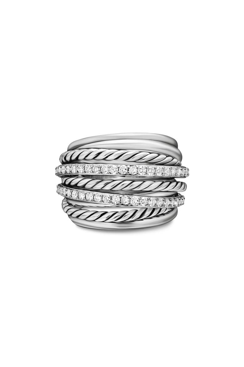 Crossover Dome Ring with Diamonds, Main, color, DIAMOND