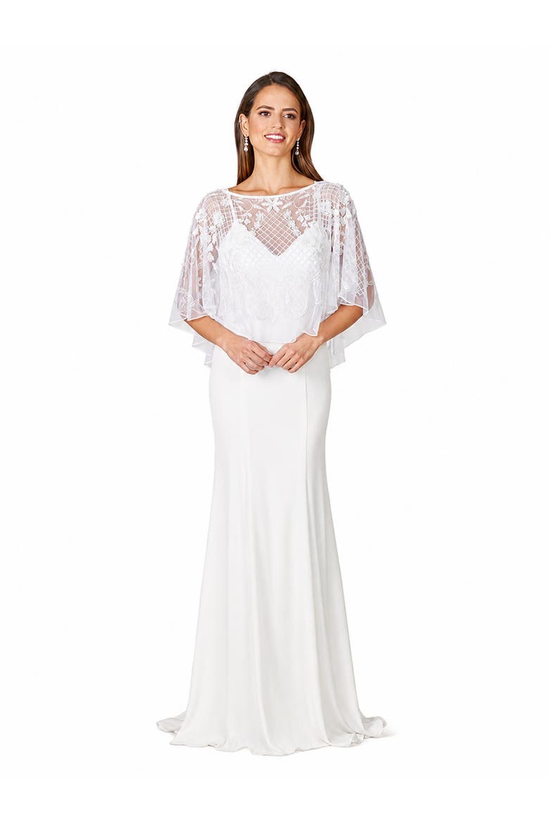Beaded Faux-Wrap V-Neck Bridal Gown, Alternate, color, Ivory