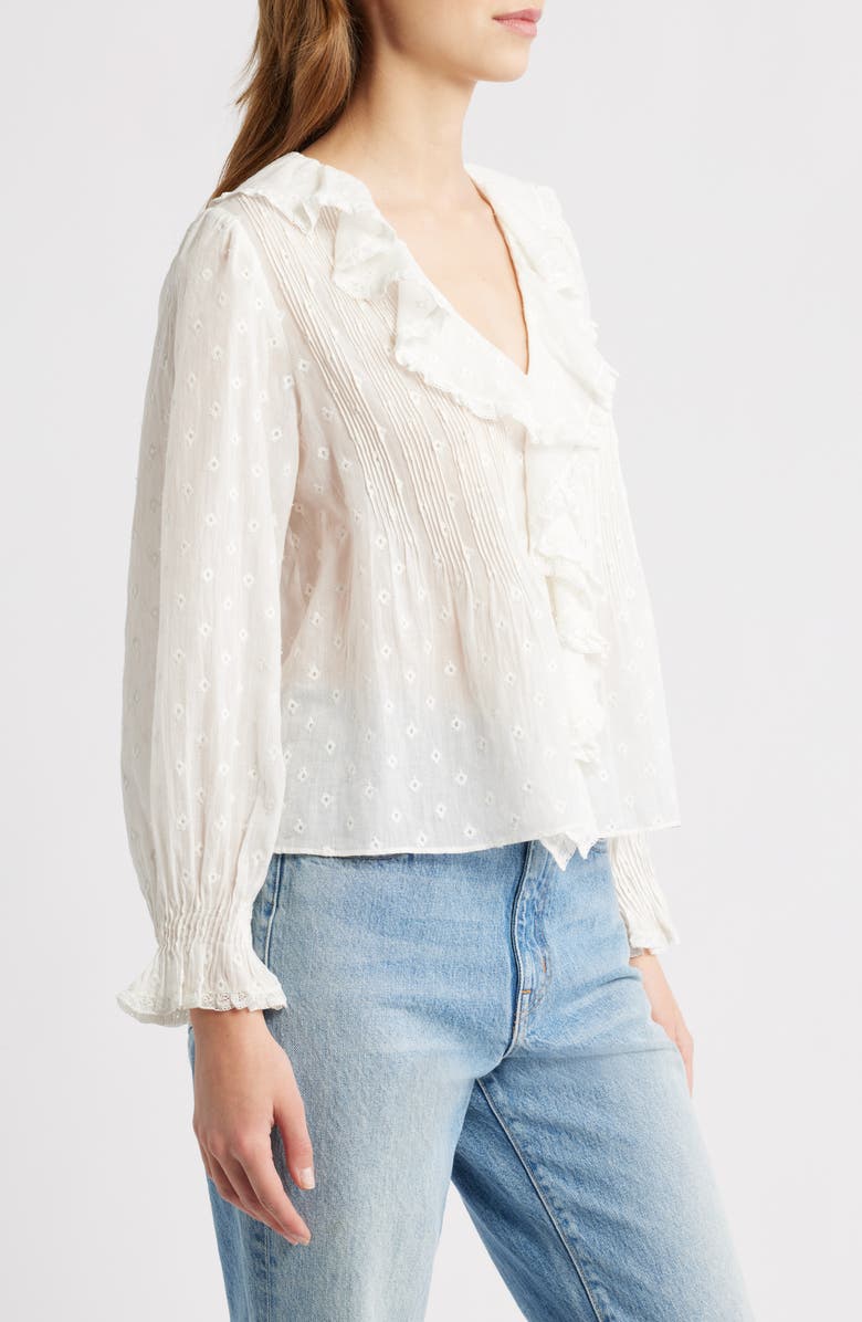 DÔEN Hardy Diamond Embroidered Ruffle Organic Cotton Voile Shirt, Alternate, color, Salt Marseille Embroidery