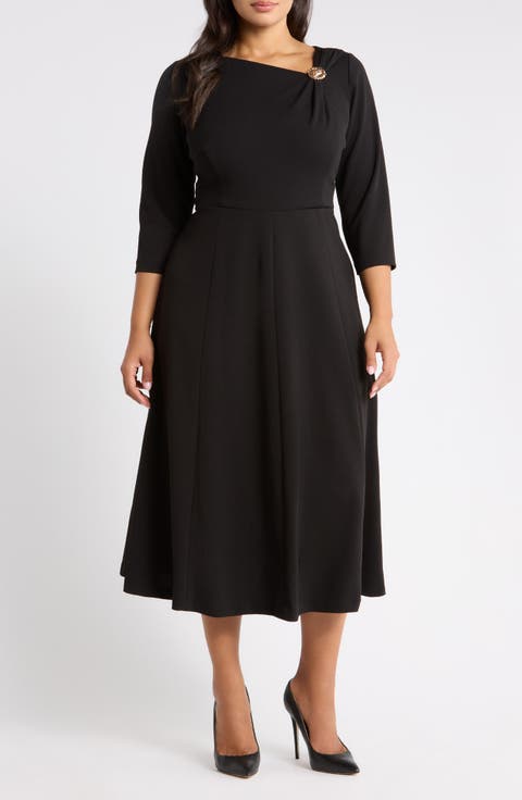 Shoulder Pin A-Line Midi Dress