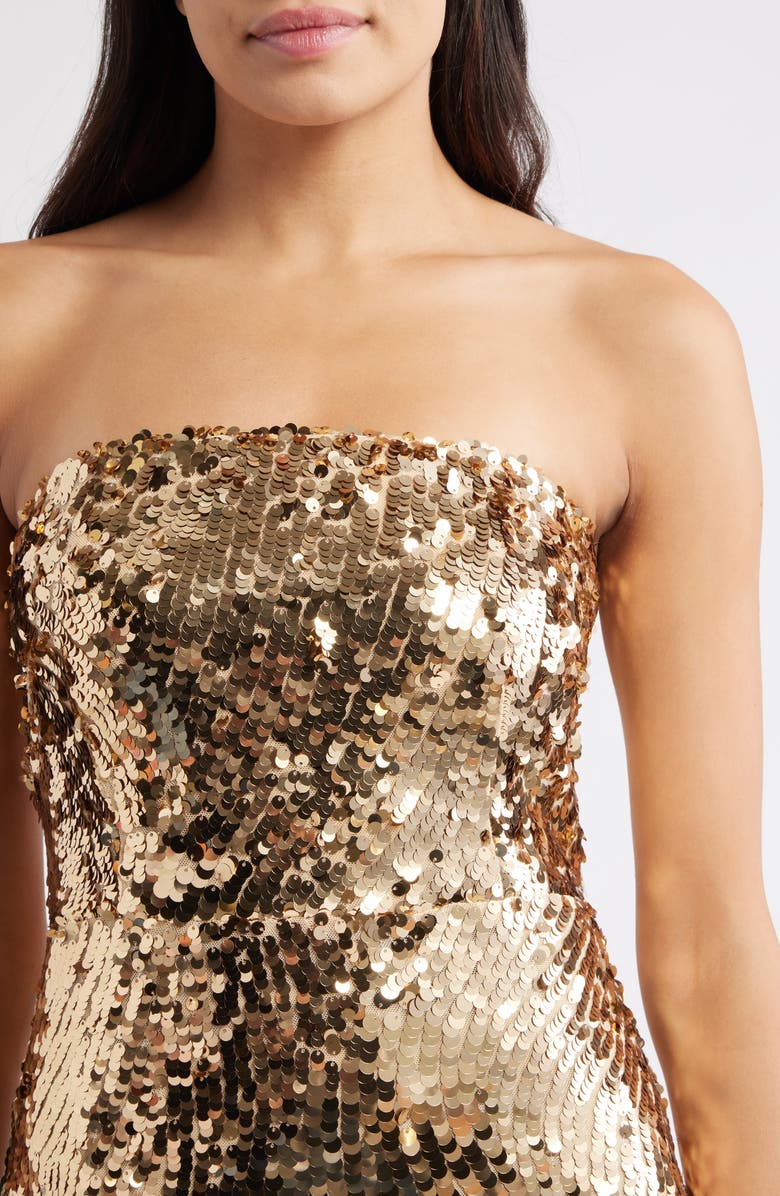 Eliza J Sequin Strapless Gown, Alternate, color, Gold