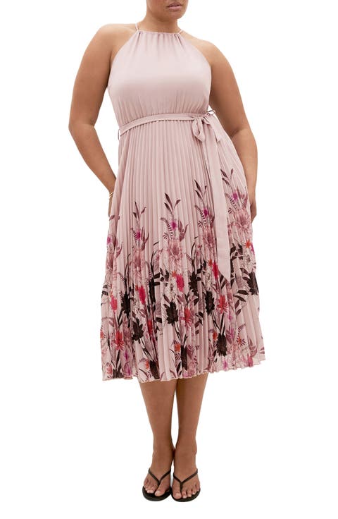 Rebecca Border Pleated Sleeveless Dress