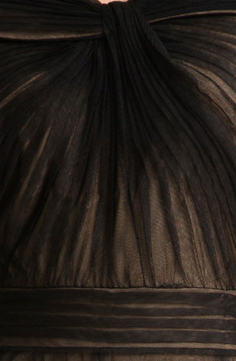 Tadashi Shoji Portrait Collar Pleated Mesh Gown, Alternate, color,