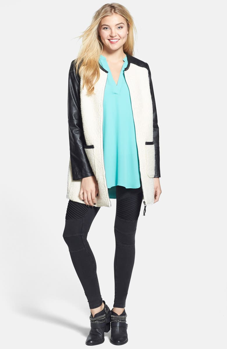Jolt Colorblock Faux Leather Bouclé Knit Coat, Alternate, color, 