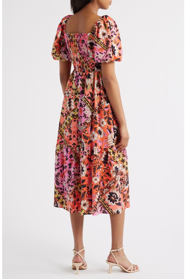 Print Square Neck Puff Sleeve Maxi Dress, Alternate, color, CORAL MULTI