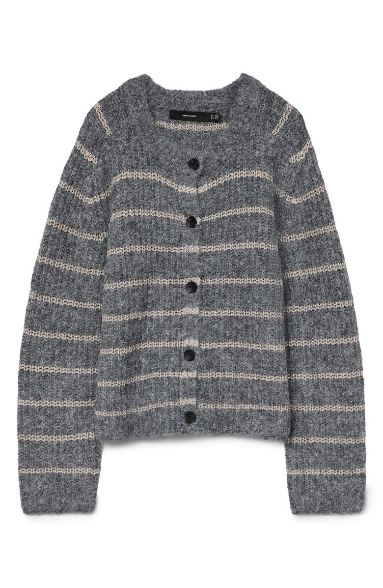 VERO MODA Awesome Shine Stripe Cardigan, Main, color, Dark Grey Melange