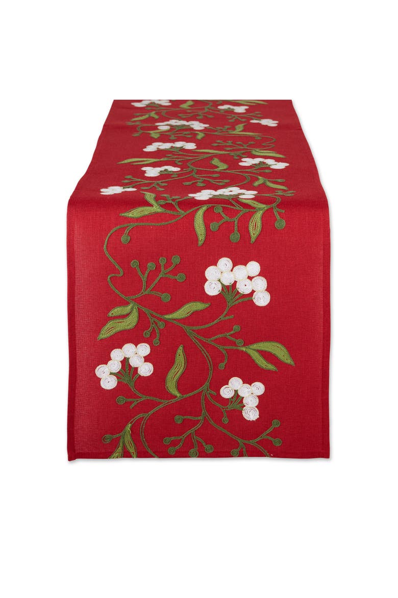 Mistletoe Embroidered Table Runner, Main, color, Mistletoe