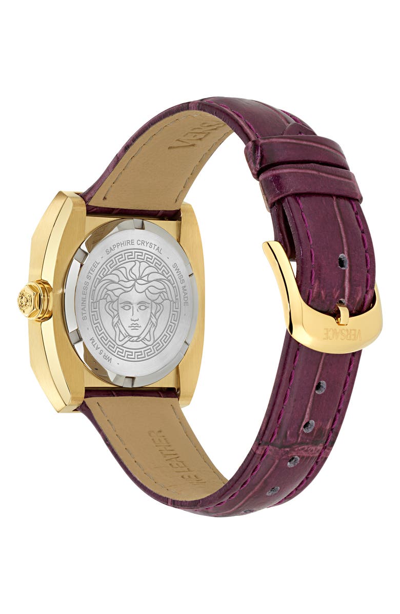 Versace Antares Leather Strap Watch, 35mm, Alternate, color, Ip Yellow Gold