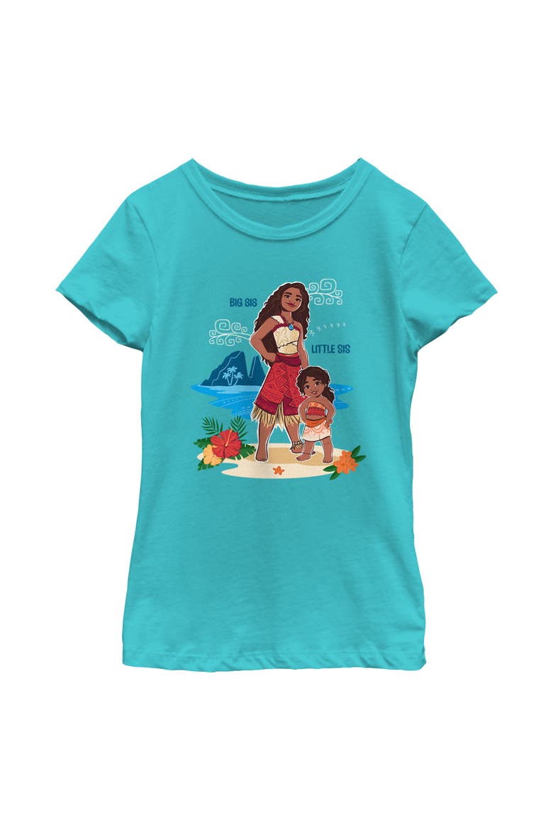 Girl's Moana 2 Big Sis Little Sis  Graphic T-Shirt, Main, color, Tahiti Blue