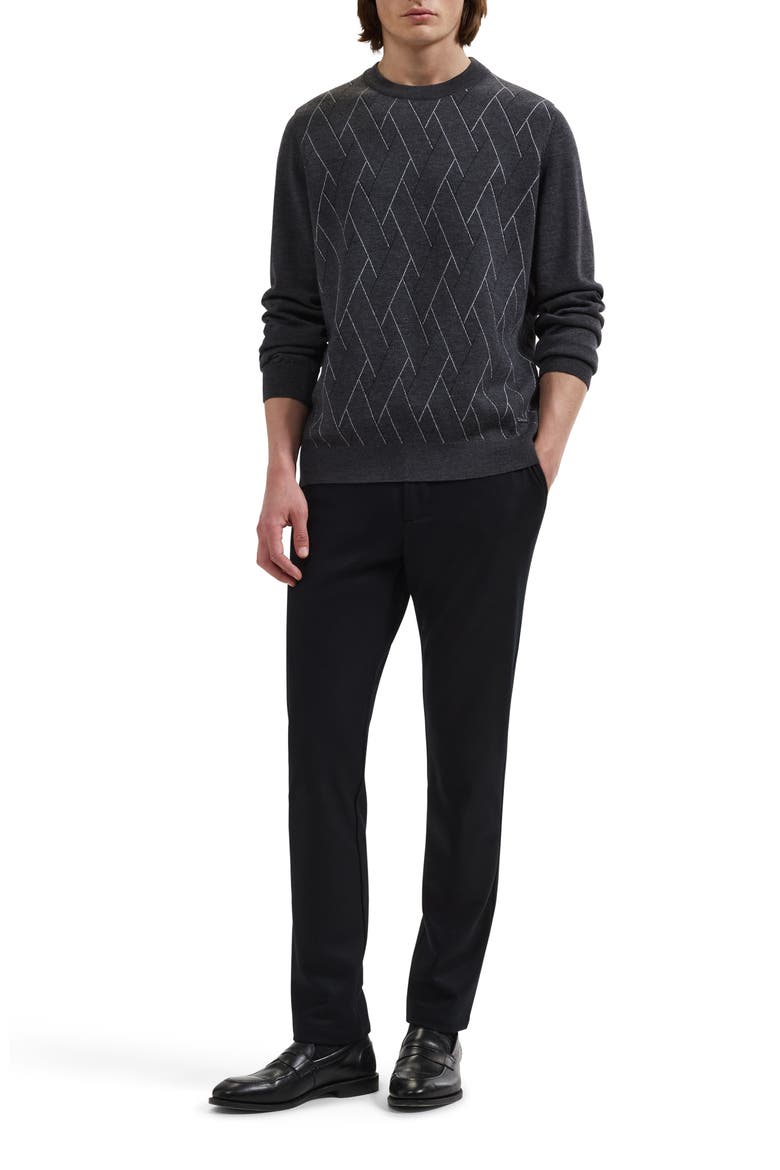 Geometric Extrafine Merino Wool Crewneck Sweater, Alternate, color, ANTHRACITE