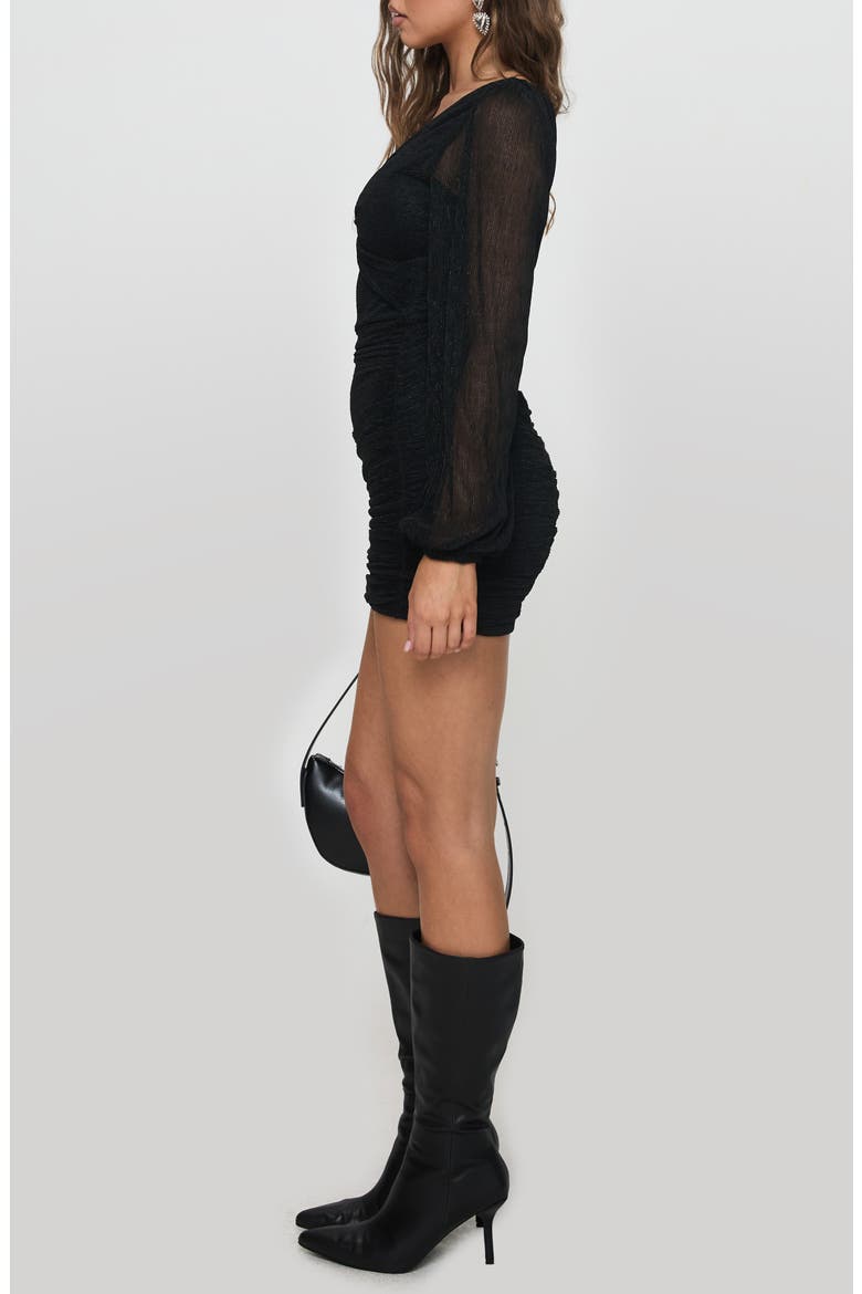 Remmey Metallic Long Sleeve Minidress, Alternate, color, BLACK