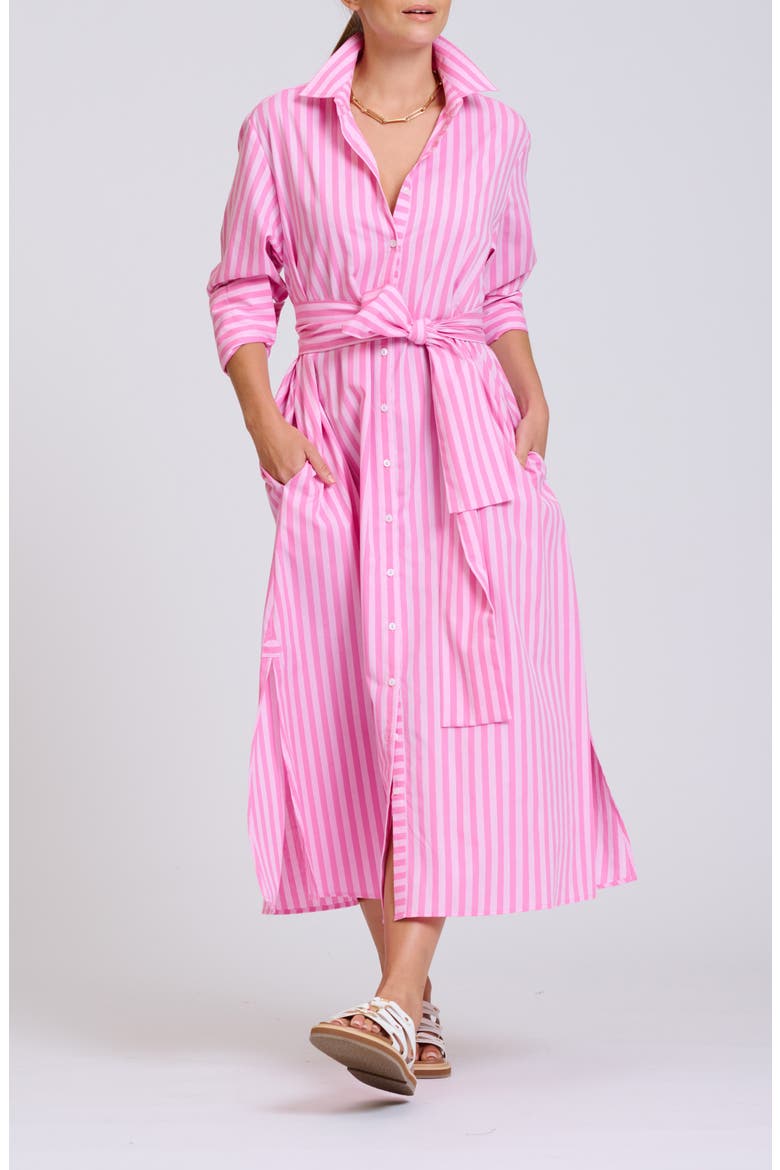 Stripe Oversize Long Sleeve Cotton Poplin Shirtdress, Main, color, DOUBLE PINK STRIPE