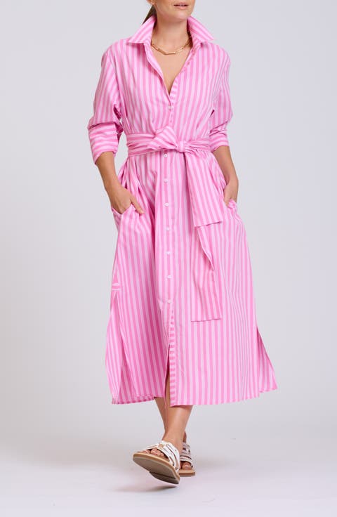 Stripe Oversize Long Sleeve Cotton Poplin Shirtdress