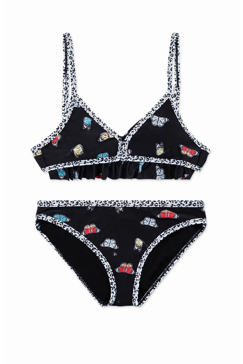 Butterfly Printed Ruffle Bikini, Main, color, BLACK