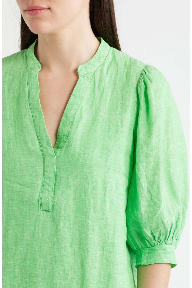 Mialeigh Elbow Sleeve Linen Shift Dress, Alternate, color, PUTTING GREEN X RESORT WHITE