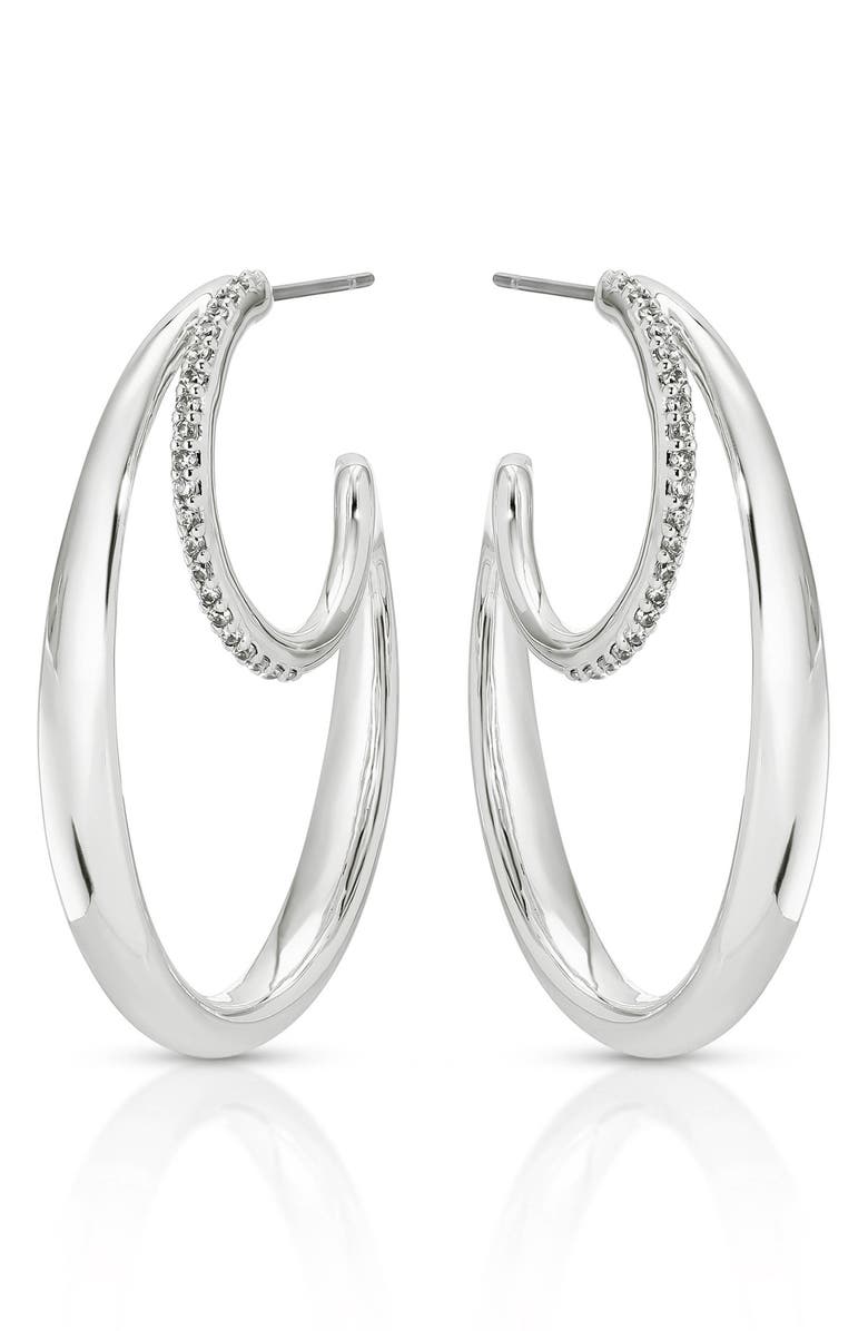 Ettika Concentric Rings Pavé Hoop Earrings, Alternate, color, Silver